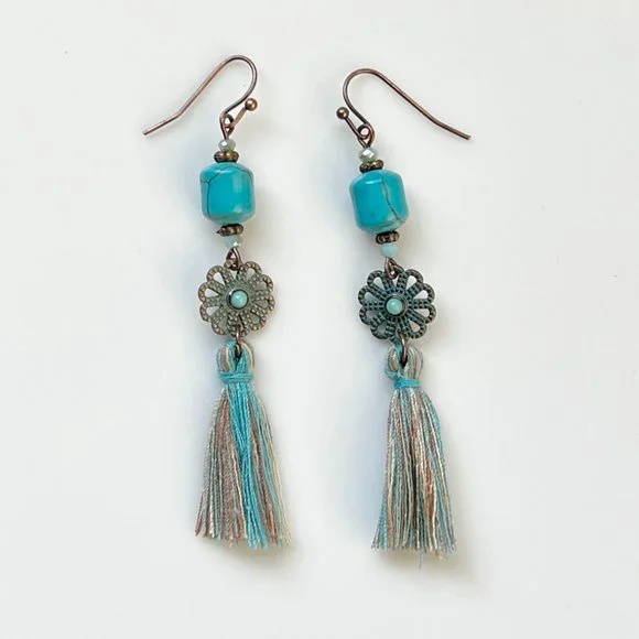 NEW Boho Flower Tassel Silk Earrings - Picture 1 of 5